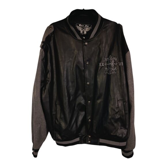 Bare Fox Jacket Men's Extra Large Black Gray Fleece Sleeves Varsity Snap Up 4XL - Picture 1 of 16